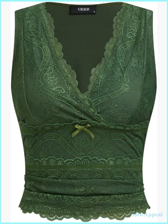 Tops - Lace Crop Tank Top V-Neck Sleeveless Ruched Y2K Summer Going Out